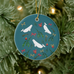 O Christmas Beluga Whale Illustration Pattern   Ceramic Ornament