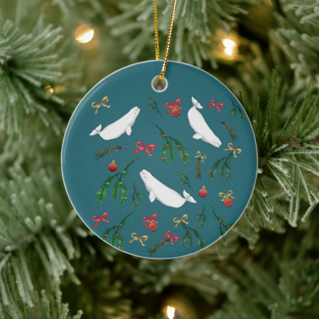 O Christmas Beluga Whale Illustration Pattern   Ceramic Ornament (Tree)