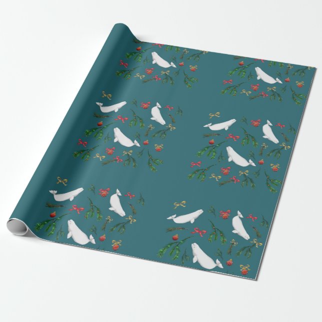 O Christmas Beluga Whale Illustration Pattern  Wrapping Paper (Unrolled)