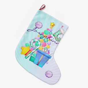 O Christmas Whimsey Folk Art Large Christmas Stocking