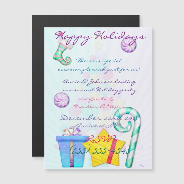 O Christmas Whimsey Folk Art Magnetic Invitation (Front/Back)