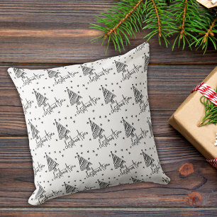 O Chritmas Tree Black and White Minimalist Cushion