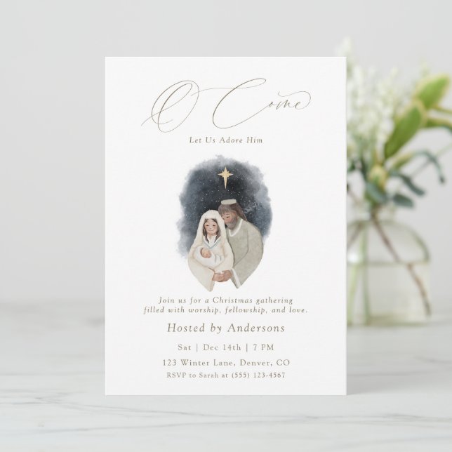 O Come Let Us Adore Him Christmas Invitation (Standing Front)