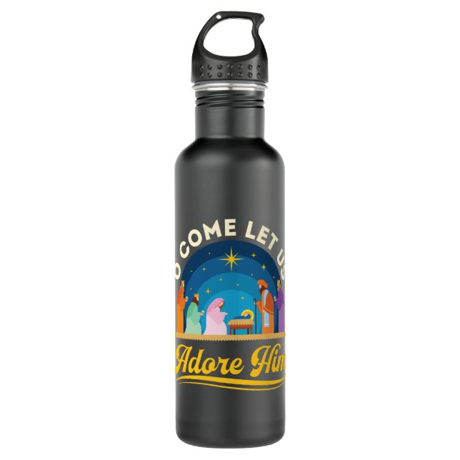 O Come Let Us Adore Him Nativity Christmas 710 Ml Water Bottle (Front)