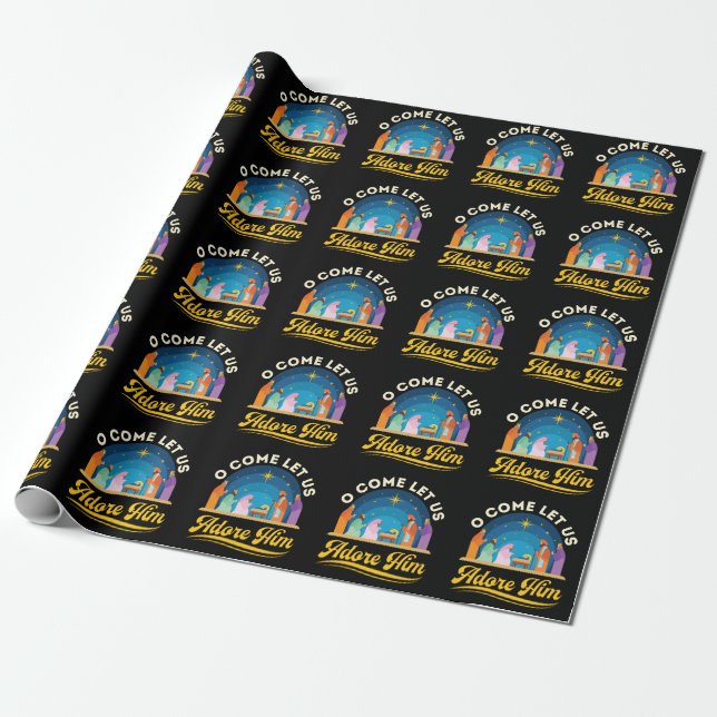 O Come Let Us Adore Him Nativity Christmas Wrapping Paper (Unrolled)