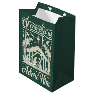 O Come Let Us Adore Him Nativity Scene Christian  Medium Gift Bag