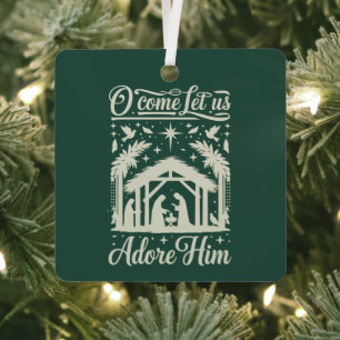 O Come Let Us Adore Him Nativity Scene Christian Metal Tree Decoration