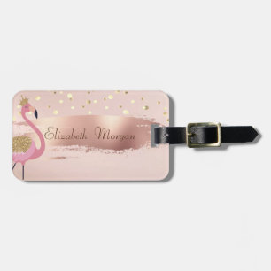 o Confetti, Rose Gold Brush Stroke Pink Flamingos Luggage Tag