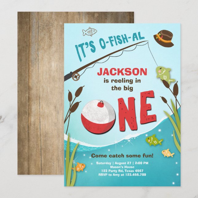 o-fish-al Fishing Birthday Invitation The big one (Front/Back)