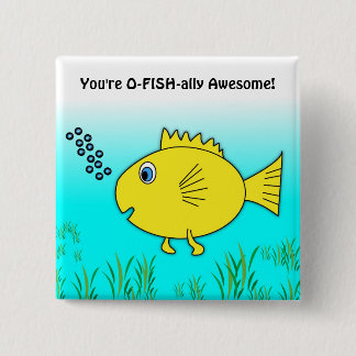O-Fish-ally Awesome Swimming Cartoon Fish 15 Cm Square Badge