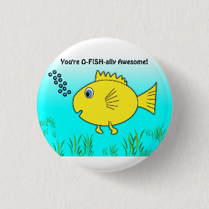 O-Fish-ally Awesome Swimming Cartoon Fish 3 Cm Round Badge