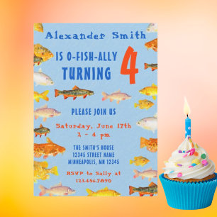 O-Fish-Ally Boys Any Birthday Fishing  Invitation