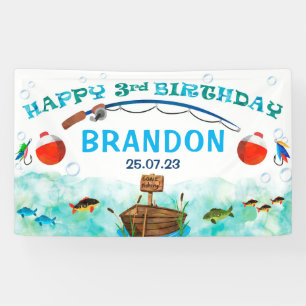 O-fish-ally fishing themed 3rd birthday backdrop  banner