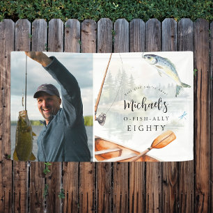 O-Fish-Ally Fishing Themed 80th Photo Birthday Banner