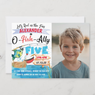 O-Fish-Ally Five Fishing 5th Birthday Photo Invitation