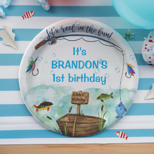 O-fish-ally gone fishing themed birthday party paper plate