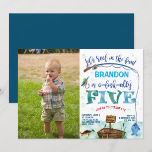 o-fish-ally, Little Fisherman 5th Birthday photo Invitation