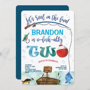 O-fish-Ally, Little Fisherman, Fishing 2nd Birthda Invitation