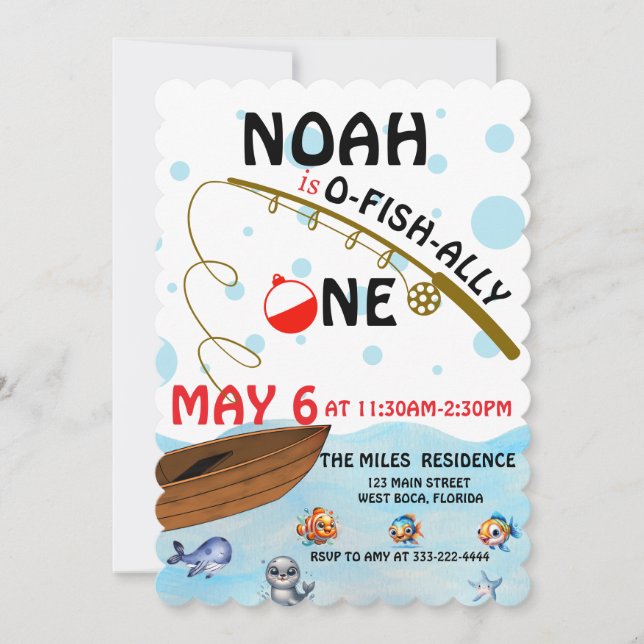 O-fish-Ally, Little Fisherman, One Birthday  Save The Date (Front)