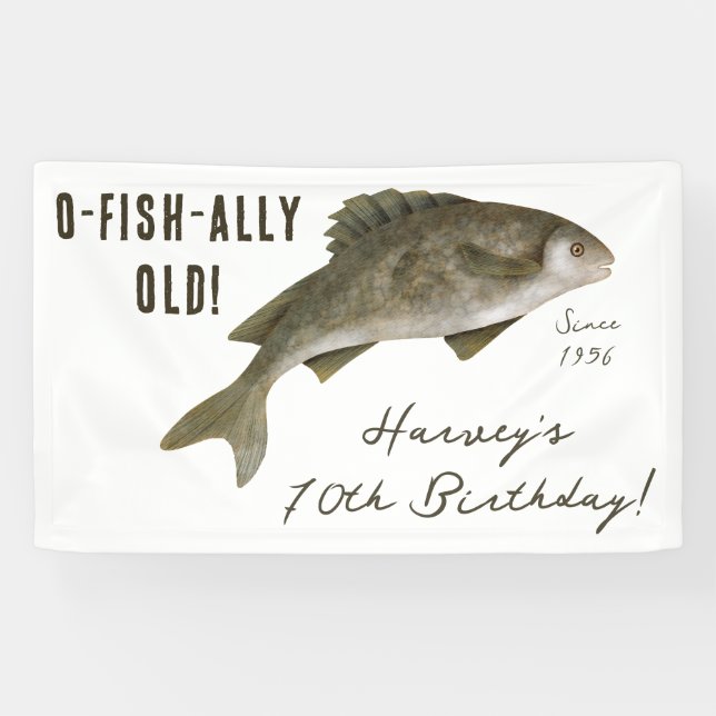O-FISH-ALLY OLD, Fishing Themed Birthday Party Banner (Horizontal)