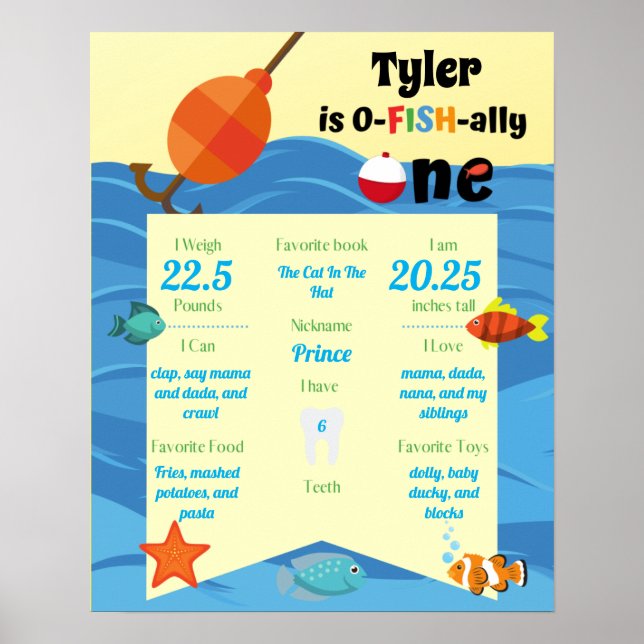 O-Fish-ally One 1st Birthday Milestone Poster (Front)