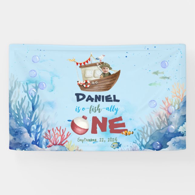 O-fish-ally One Fishing 1st Birthday Banner Sign (Horizontal)