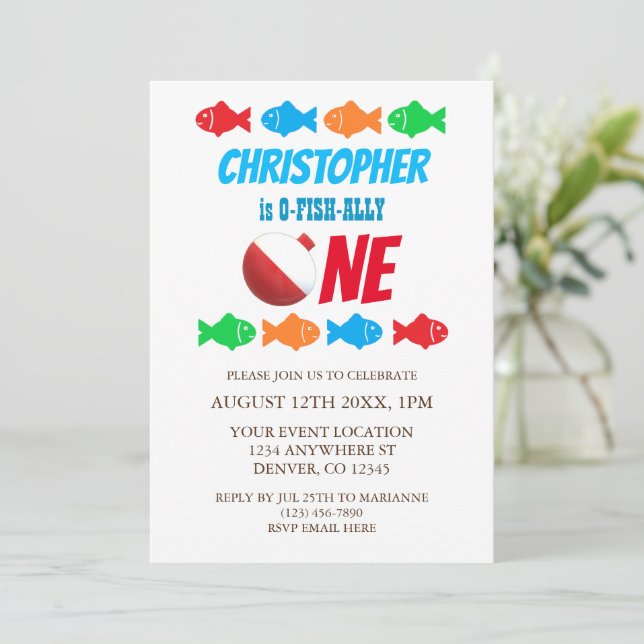 O-Fish-Ally One Fishing 1st Birthday Invitation (Standing Front)