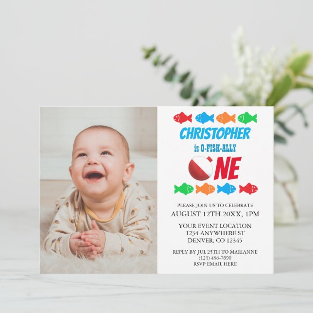 O-Fish-Ally One Fishing 1st Birthday Invitation (Standing Front)