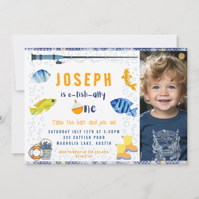 O Fish Ally One Fishing 1st Birthday Photo Invitation (Front)