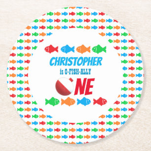 O-Fish-Ally One Fishing 1st Birthday Round Paper Coaster