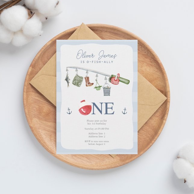 O-fish-ally one fishing 1st boy birthday invitation (Creator Uploaded)