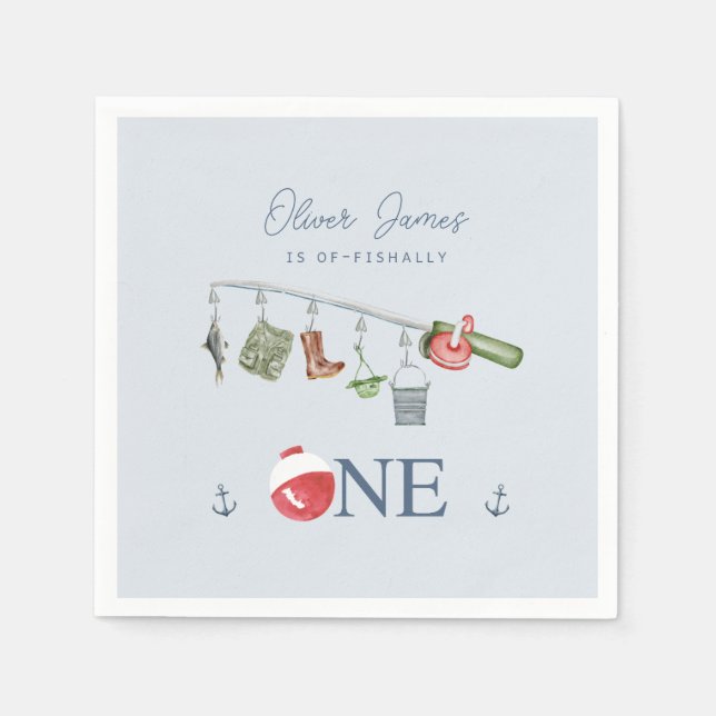 O-fish-ally one fishing 1st boy birthday napkin (Front)