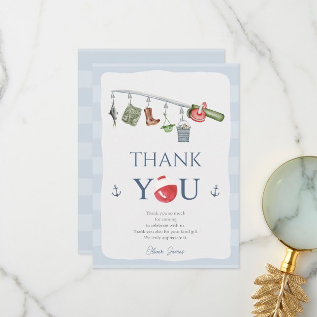O-fish-ally one fishing 1st boy birthday thank you card (Front/Back In Situ)