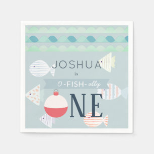 O-fish-ally One Fishing Boy Blue Birthday  Napkins