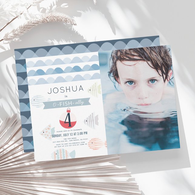 O-fish-ally One Fishing Boy White Birthday Photo Invitation (Creator Uploaded)