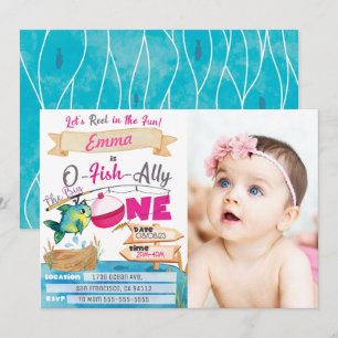 O-Fish-Ally One Girl 1st Birthday Fishing Photo  Invitation
