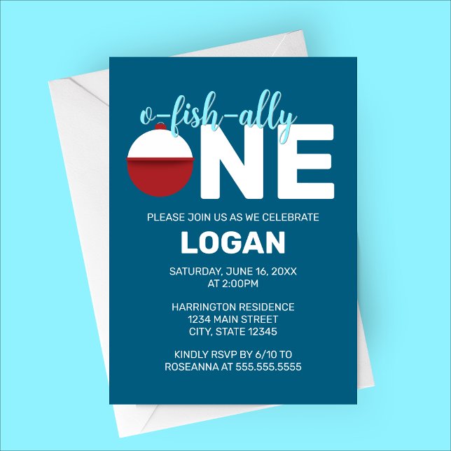 O-Fish-ally One Minimalist Birthday Party Invitation (O-Fish-Ally One | Fish Themed First Birthday Party Invitation | Minimalist and Modern)