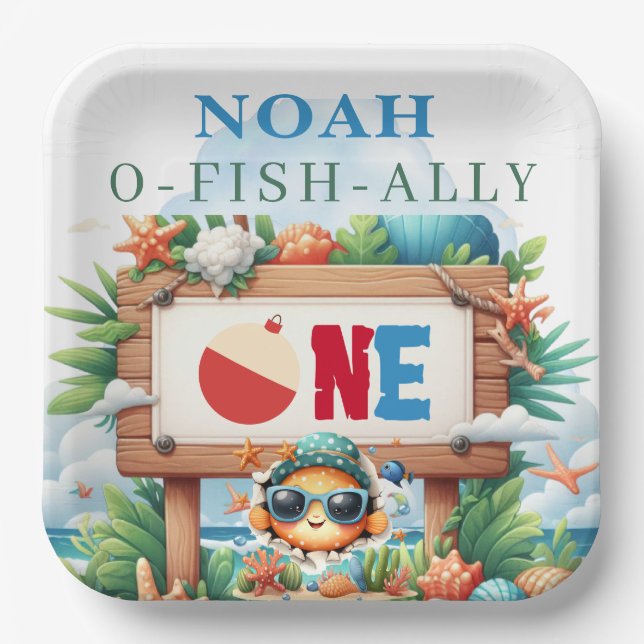 O-Fish-Ally The Big One Fishing Birthday Paper Plate (Front)
