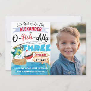 O-Fish-Ally Three Fishing 3rd Birthday Photo Invitation