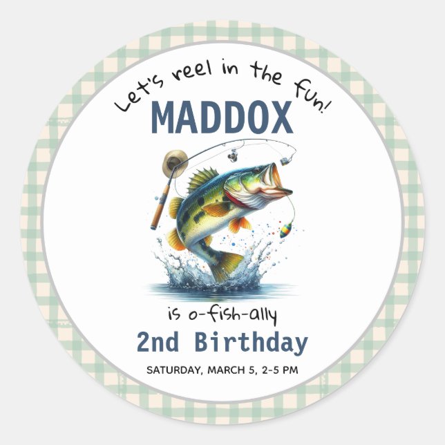 O-Fish-Ally Two Fishing 2nd Birthday Classic Round Sticker (Front)