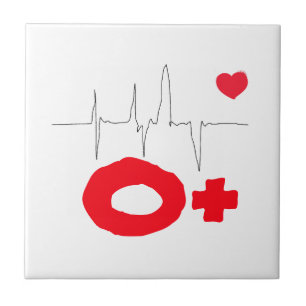 O+ Funky Blood Type Heart Rate Ceramic Tile