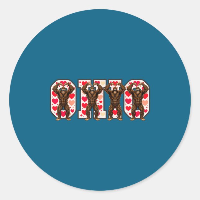 O-h-i-o Funny Bigfoot Ohio In Midwestern Valentine Classic Round Sticker (Front)
