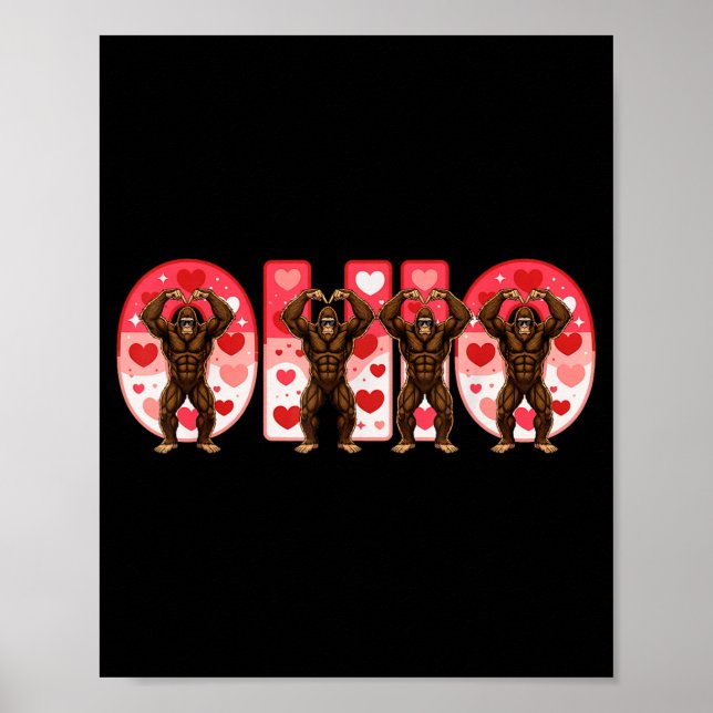 O-h-i-o Funny Bigfoot Ohio In Midwestern Valentine Poster (Front)