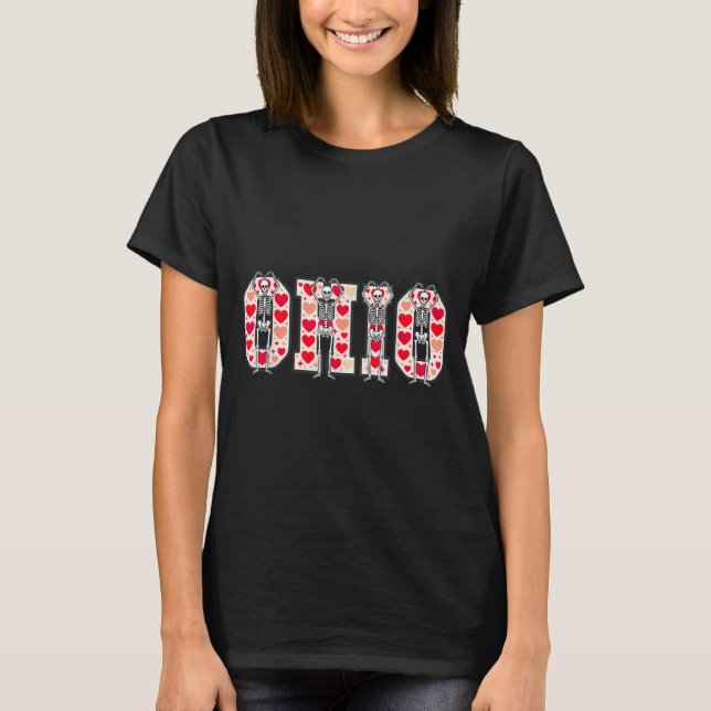 O-h-i-o Funny Skeletons Ohio In Midwestern Valenti T-Shirt (Front)