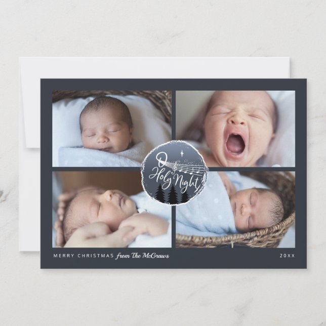 O Holy Night 4 Photo Collage Christmas Holiday Card (Front)
