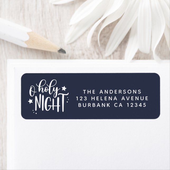 O Holy Night Blue Christmas Return Address Label (Insitu)