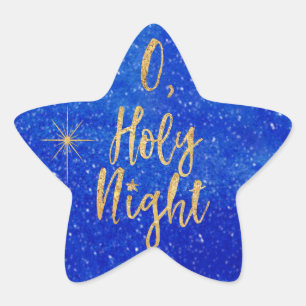 O Holy NIght Christmas Blue and Gold Star Sticker