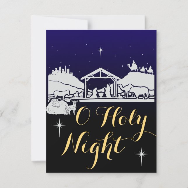 O Holy Night Christmas Carol Nativity Scene Holiday Card (Front)
