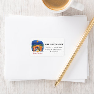 O Holy Night Christmas Nativity Scene Address Label
