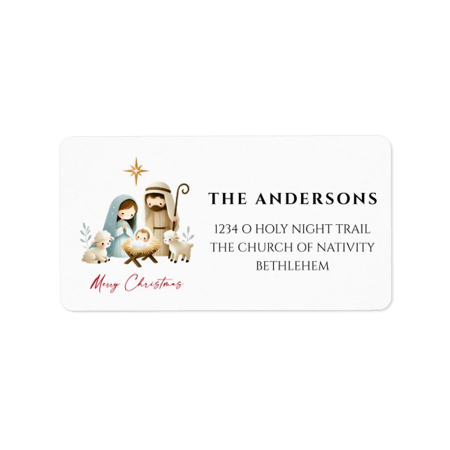 O Holy Night Christmas Nativity Scene Address Label (Front)